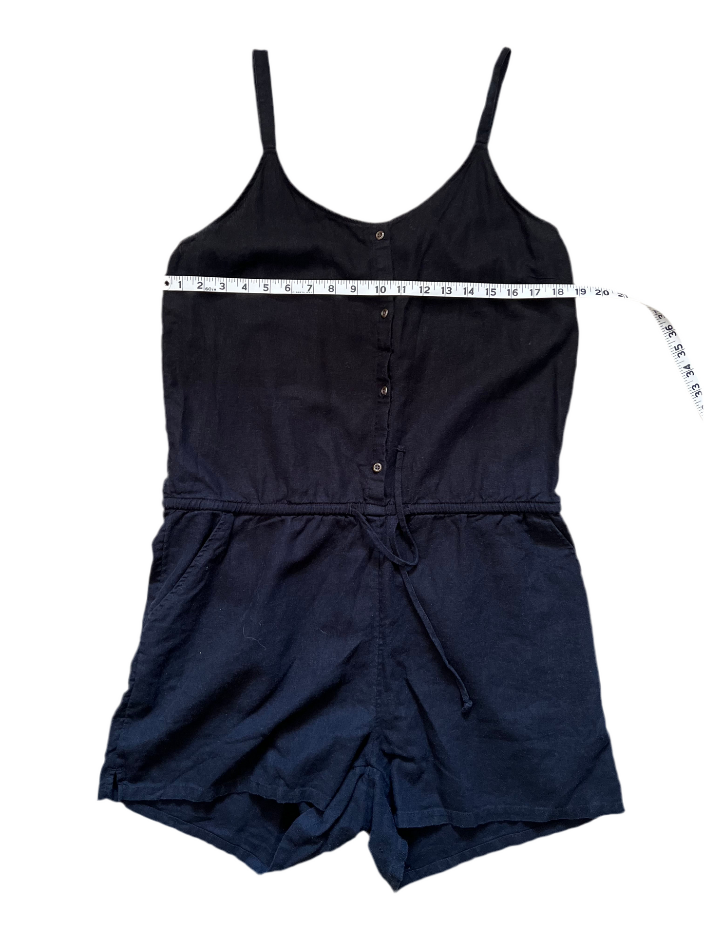 Black linen blend shorts romper, Size Large Tall