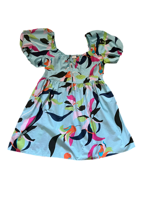 Blue cotton dress with abstract floral design, XXL