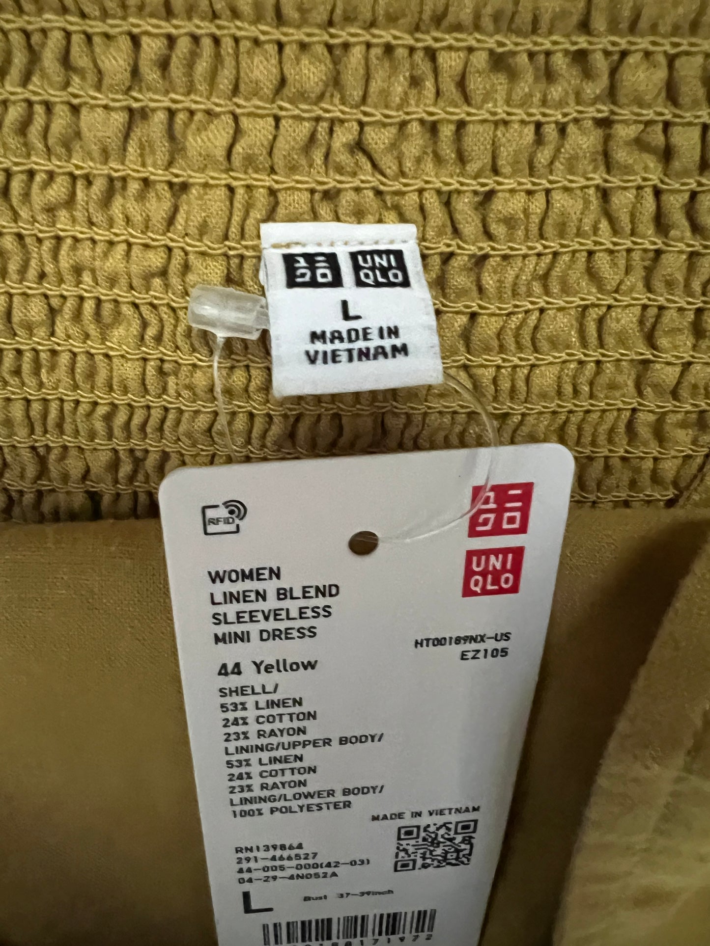Yellow linen blend dress by Uniqlo, Size Large, NWT