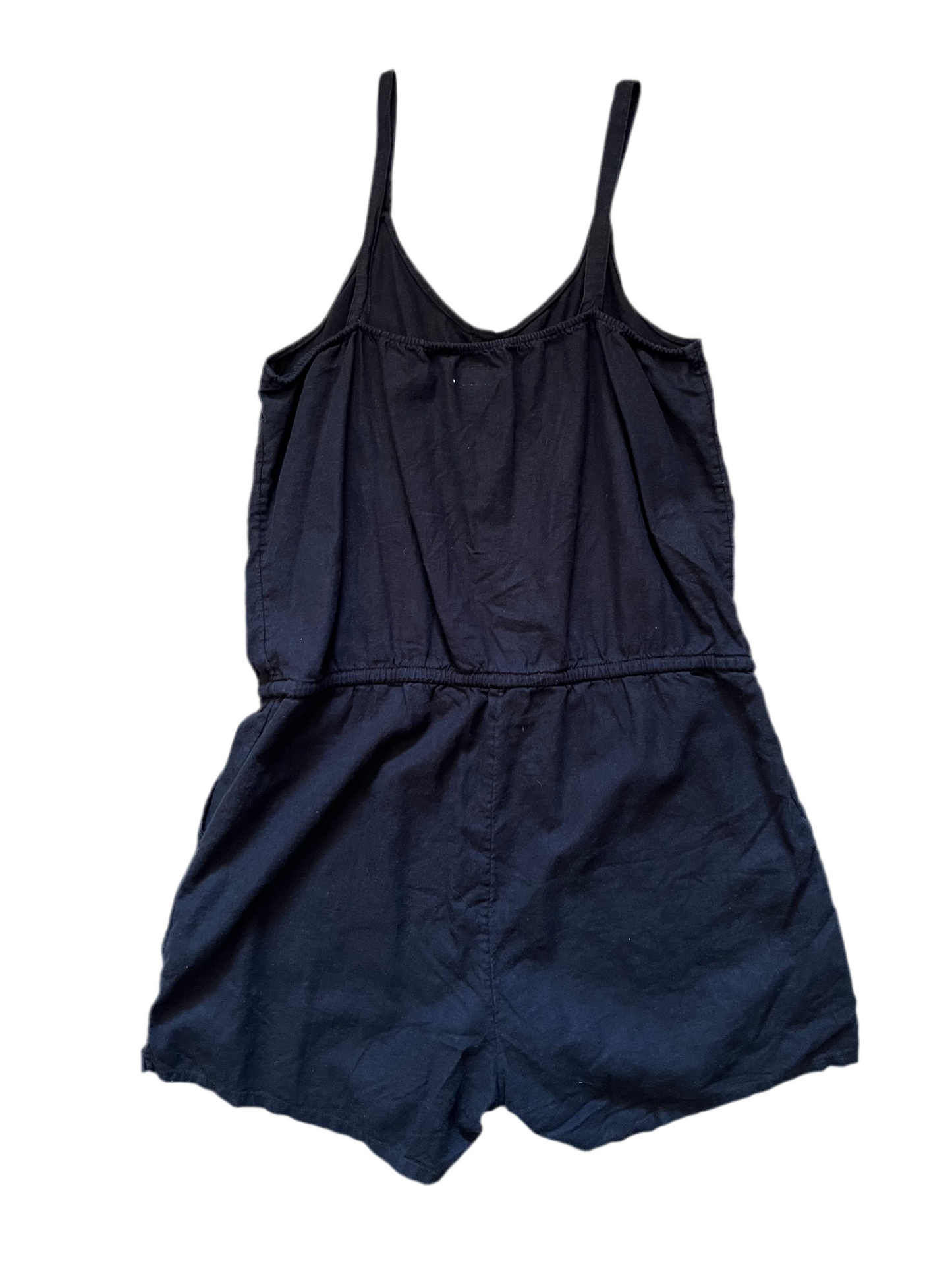 Black linen blend shorts romper, Size Large Tall
