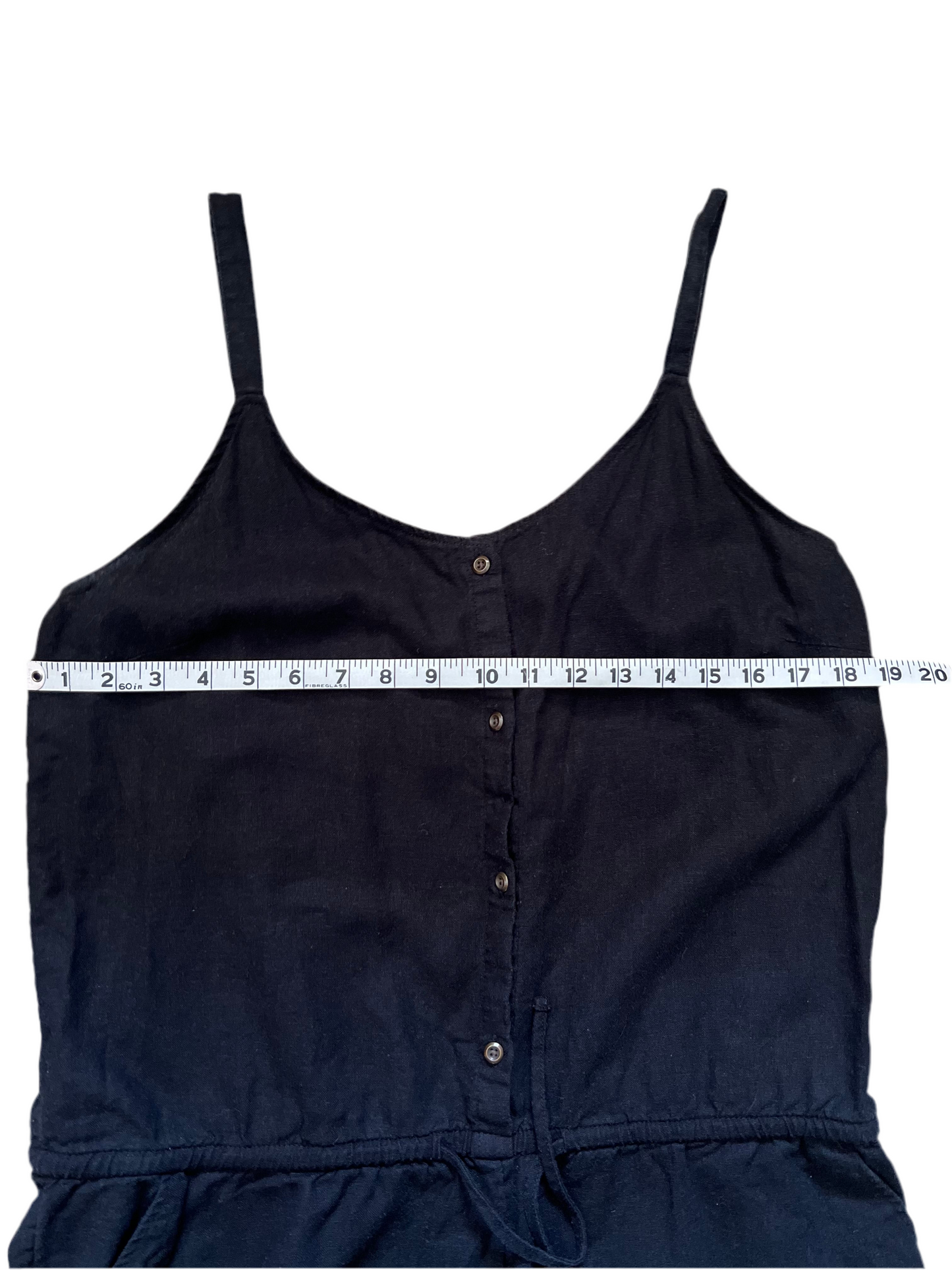 Black linen blend shorts romper, Size Large Tall