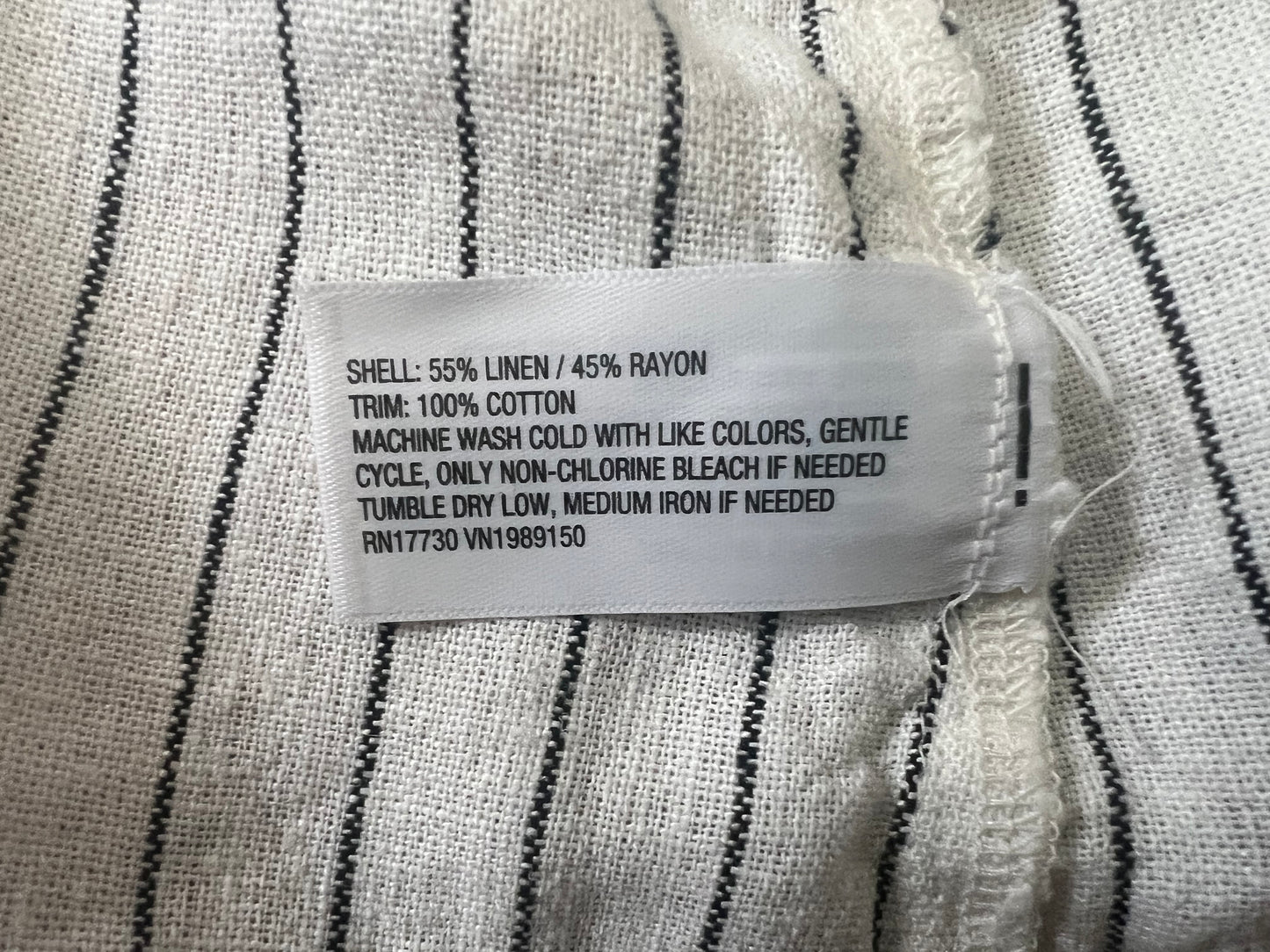 Black and white striped linen blend dress, Size Small