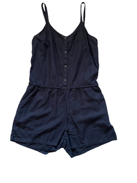 Black linen blend shorts romper, Size Large Tall